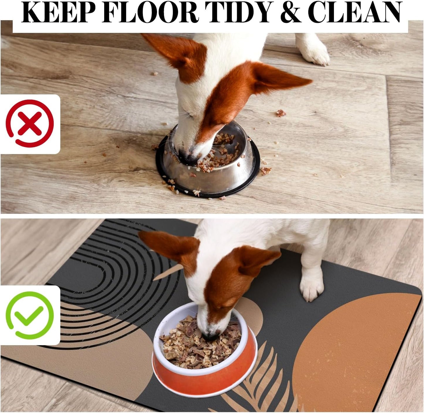 Dog Food Mats for Floors Super Absorbent, Pet Cat Food Mat - Non Slip Dog Bowl Mats for Food and Water, Eco-Friendly Boho Dog Placemats Feeding Mat