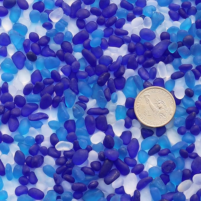 Sea Glass Stones - 2.9LB/46.4oz Blue Mixed Frosted Glass Pebbles Gemstones - Perfect for Aquarium Rocks, Fish Tank Gravel, Vase Fillers, Seaglass DIY Crafts, and Home Decor