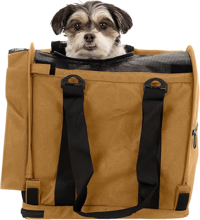 SturdiBag Pro 2.0 Pet Travel Carrier for Cats and Dogs | Soft Sided Pet Carrier Bag with Safety Clips and Seatbelt Straps for Airplane or Car Travel | Cube, Earthy Tan