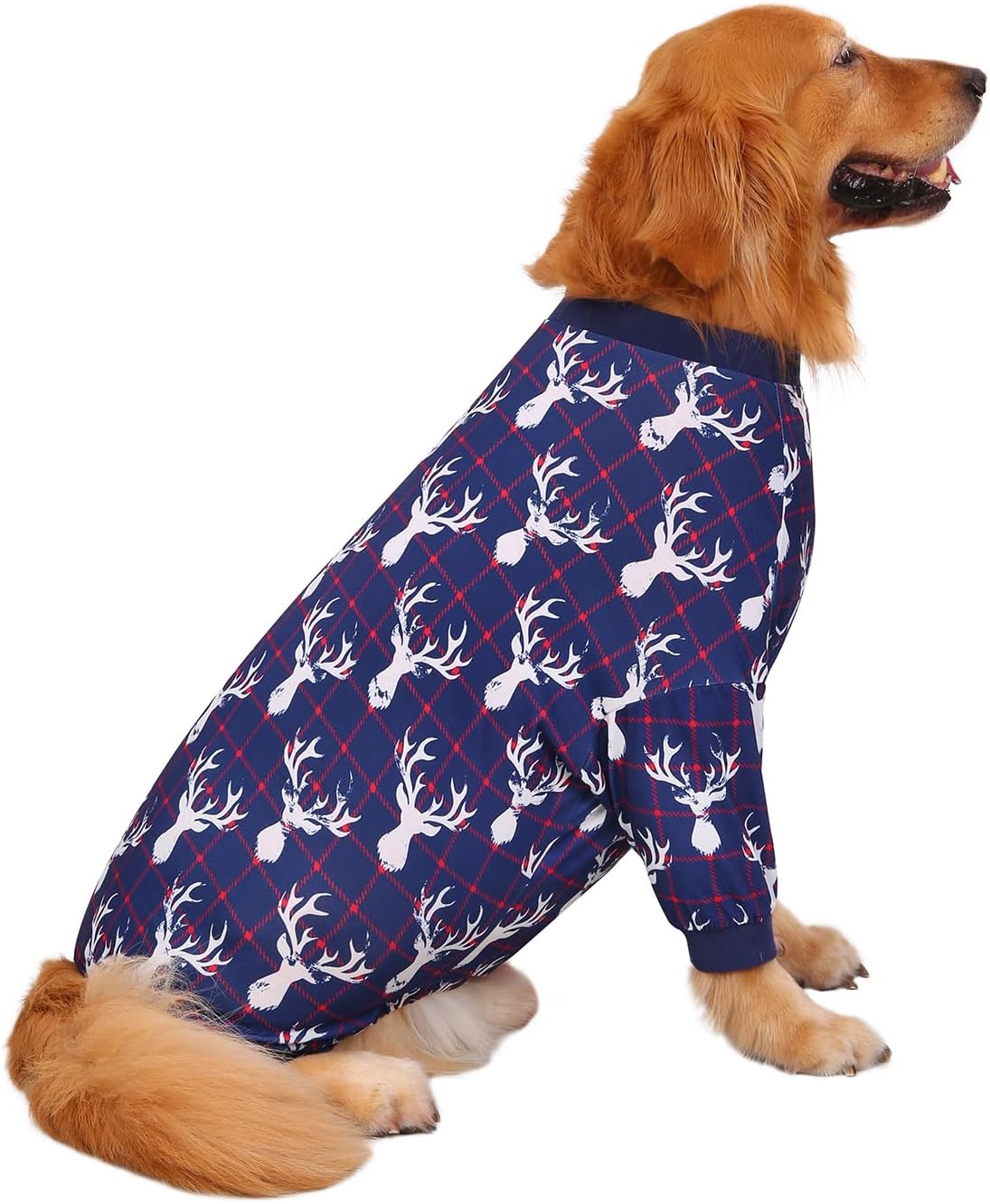HDE Dog Pajamas One Piece Jammies Jumpsuit Pet Clothes Outfit Stretchy Lightweight Comfy Shirt Pjs for M-3XL Dogs Reindeer - M