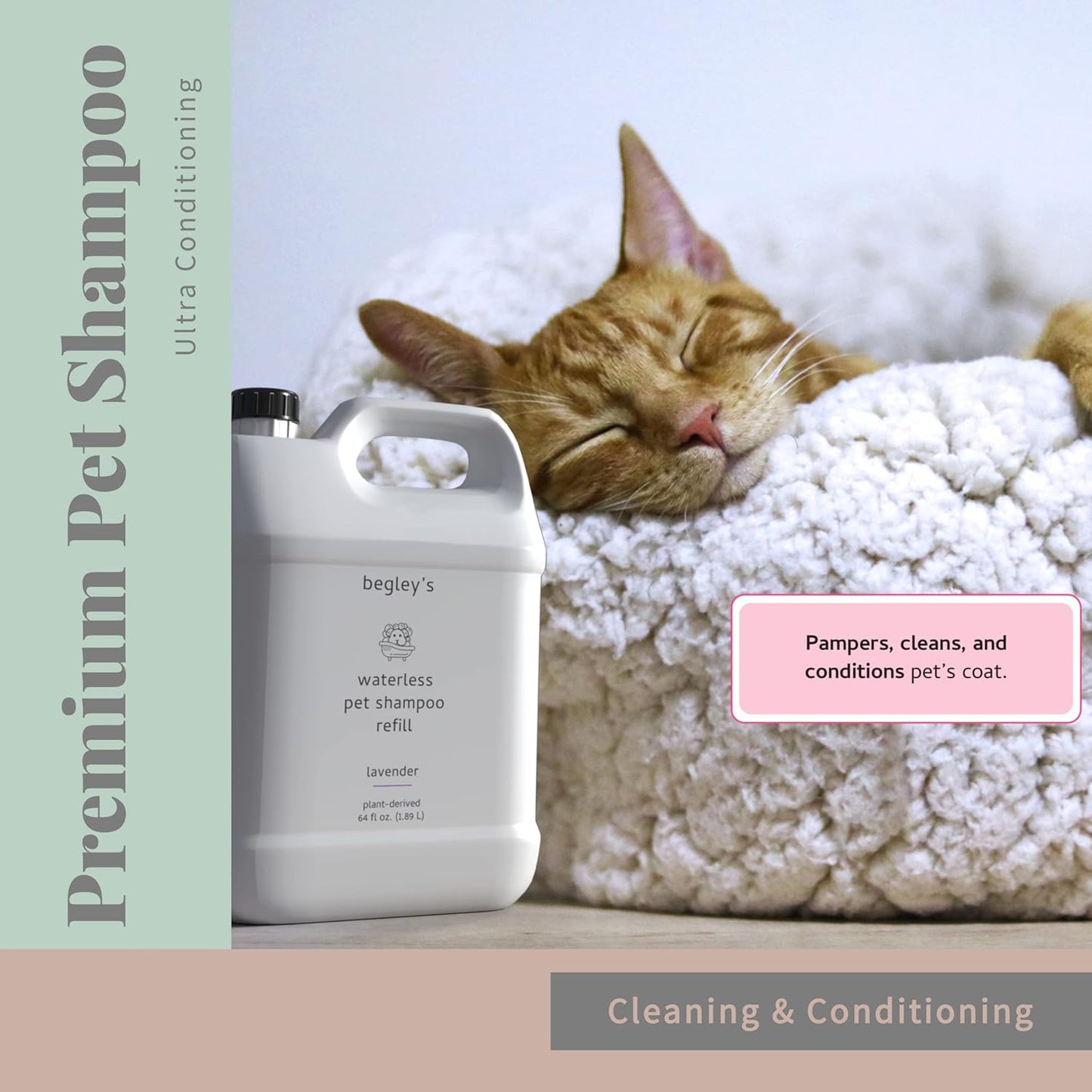 Begley's No Rinse Waterless Pet Shampoo, Bathless Cleaning, Deodorizing, and Odor Removal for a Shiny, Fresh Smelling Coat - Effective for Dogs, Puppies, and Cats - Refill, Fresh Citrus