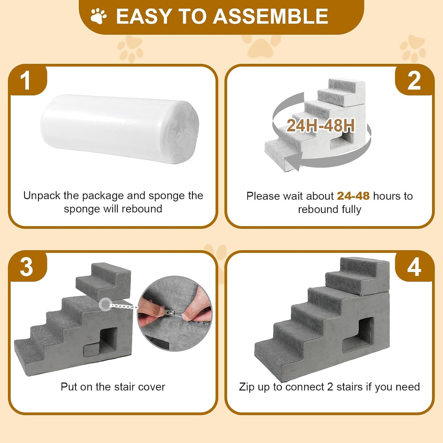 Dog Stairs for Small Dogs 27”H, 6-Step Dog Steps for High Bed, High-Density Foam Pet Stairs with Non-Slip Removable Washable Cover to Get on Bed