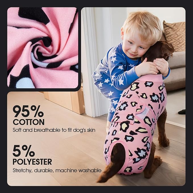 FUAMEY Recovery Suit for Dogs After Surgery,Soft Breathable Dog Bodysuit E-Collar & Cone Alternative Surgical Suit,Male Female Dog Neuter Spay Suits Anti Licking Wounds Onesie Pink Leopard XXL