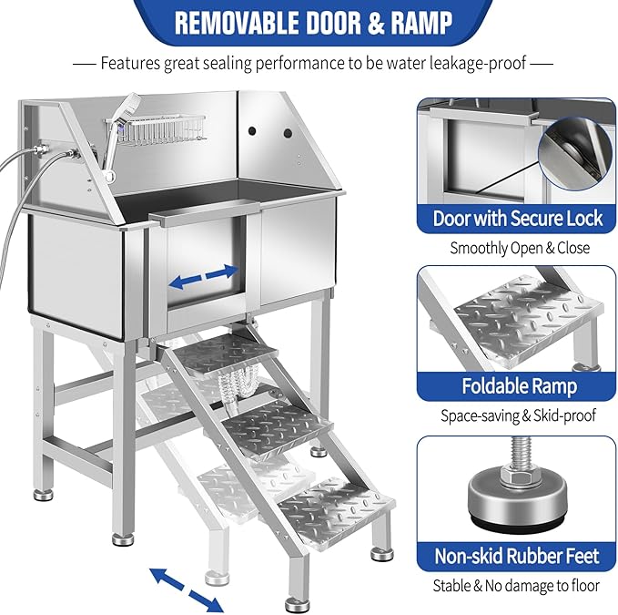Electric Dog Bathing Station for Large Dogs, Height Adjustable Stainless Steel Dog Pet Washing Station, Professional Dog Grooming Tub with Electric Lift, Pet Wash Bath Station