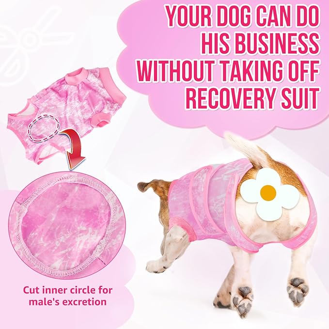 Lukovee Recovery Suit for Dogs, Zipper-On Onesie for Female Male Dog, Abdominal Wounds Cone E-Collar Alternative, Prevent Licking Spay (4XL, Pink Tie-dye)