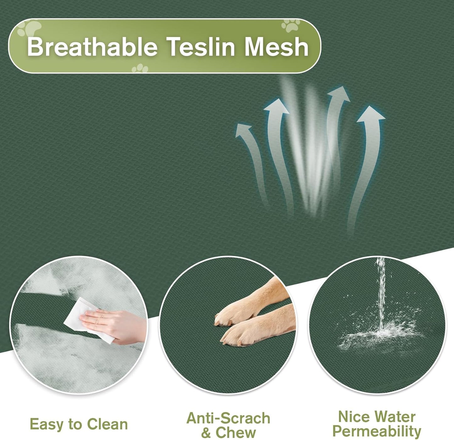 XL Elevated Dog Bed 51 Inch - Waterproof Raised Cooling Cot for 121lb Dogs, with Washable Breathable Mesh, All-Weather Outdoor Dog Bed with Non-Slip Feet, Green