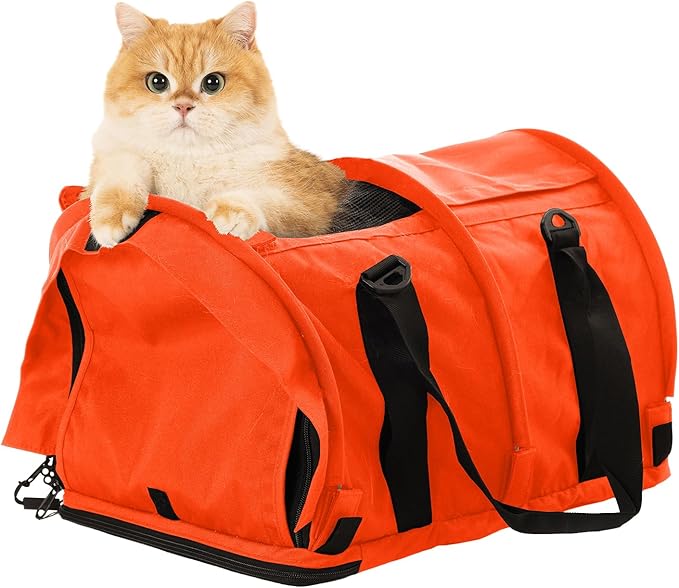 SturdiBag Pro 2.0 Pet Travel Carrier for Cats and Dogs | Soft Sided Pet Carrier Bag with Safety Clips and Seatbelt Straps for Car Travel | XL, Orange