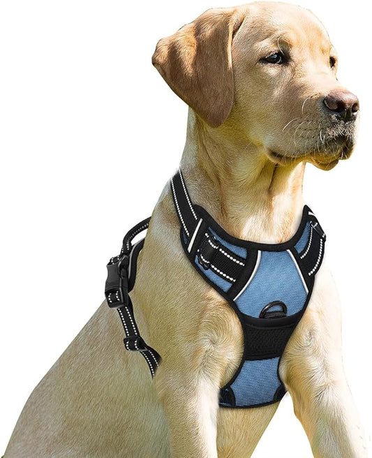 BARKBAY No Pull Dog Harness Front Clip Heavy Duty Reflective Easy Control Handle for Large Dog Walking(Navy,S)