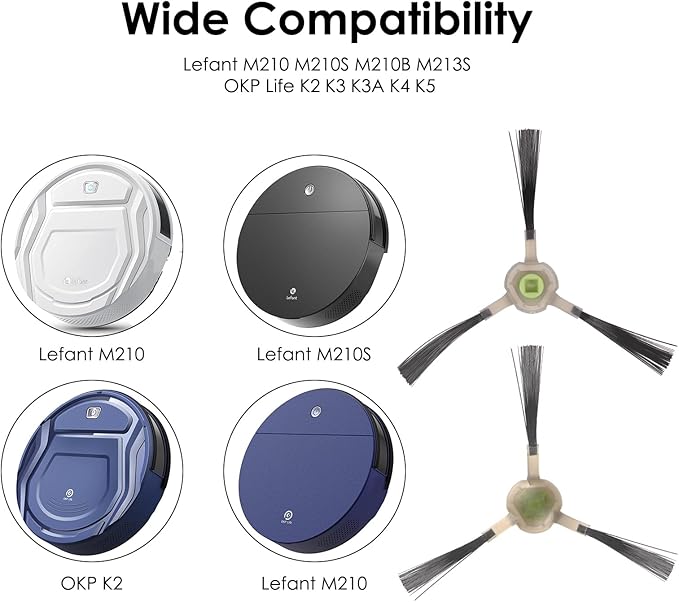 (10 Pieces) Side Brush Lefant M3, M330 Pro, M2 Pro, M1, M320, M310, M210B M210 Pro M210P M213S M210S M210 M213, OKP Life K2 K3 K3A K4 K5 Robot Vacuum, Replacement Parts Side Brushes Accessories