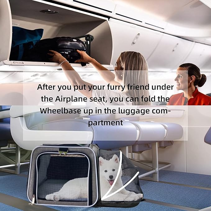 Airline Approved Expandable Premium Pet Carrier on Wheels- Two Sided Rolling Carrier- Designed for Dogs & Cats- Extra Spacious Soft Lined Carrier! (Black) (RL-PET-CARRIER-WHEELS)