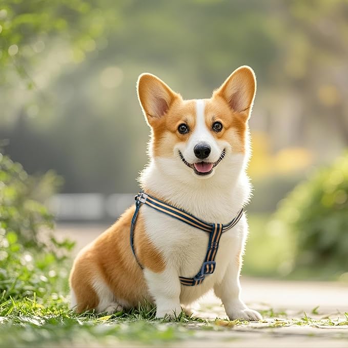 Stripe Step in Dog Harness for Small Dogs, Freedom Nylon Dog Halter Vests, Lightweight and Escape Proof Puppy Harness, Quick Fits for Small Medium and Large Dogs, Blue M