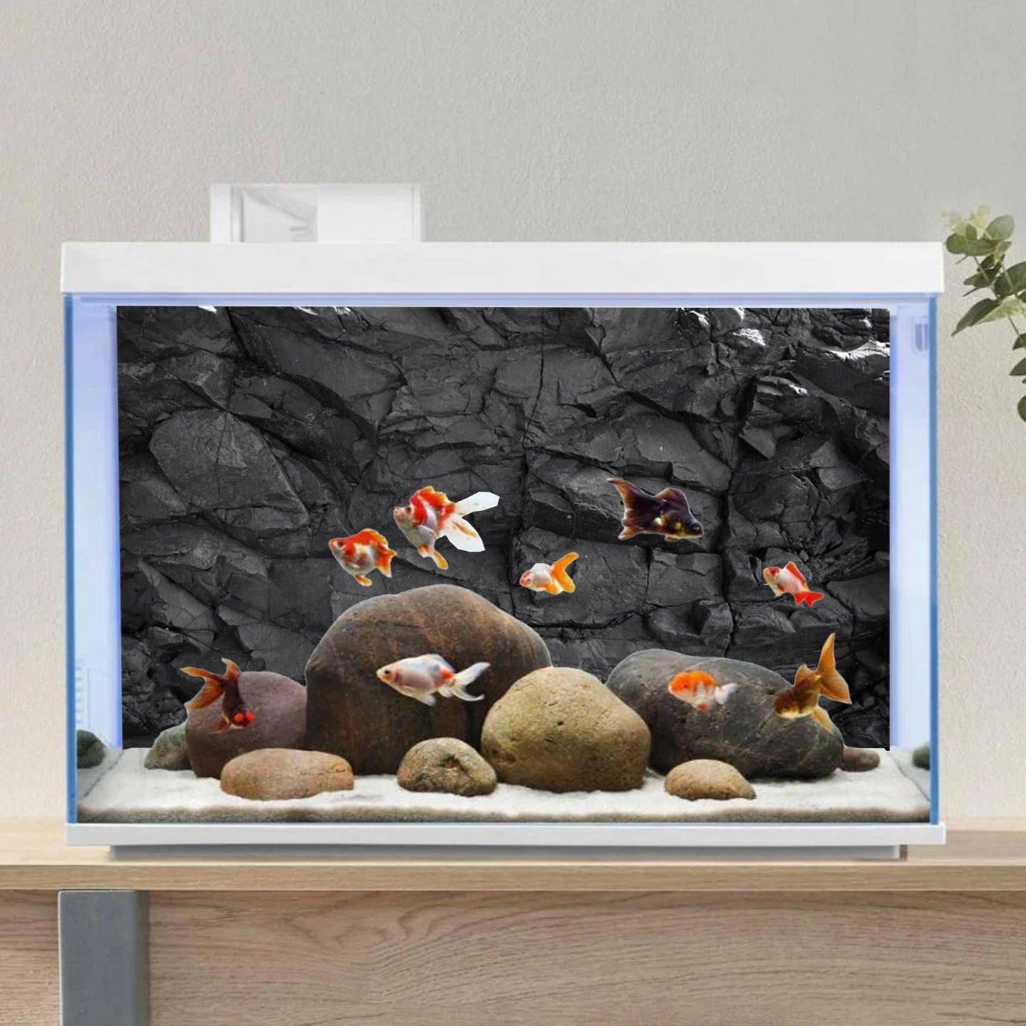 AWERT 36x18 inches Stone Aquarium Background Black Rock Fish Tank Background Rocky Terrarium Background Vinyl