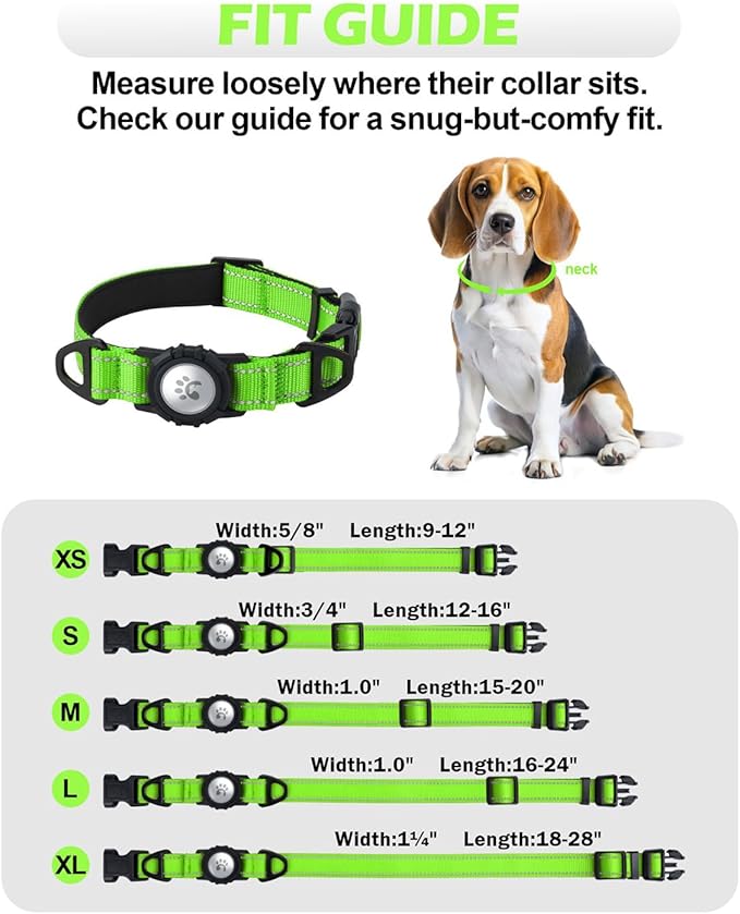 TagME Airtag Dog Collar,Waterproof Reflective Pet Collar with Airtag Holder,Soft Padded and Double D-Rings for Large Dogs,Green