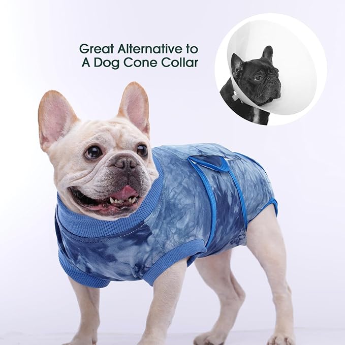 Kuoser Dog Surgery Recovery Suit, Anti Licking Pet Surgical Suit for Dogs Male Neuter, Female Dog Surgery Suit for Spay Subsititute E-Collar Cone, Dogs Body Suits After Surgery Blue Tie Dye M
