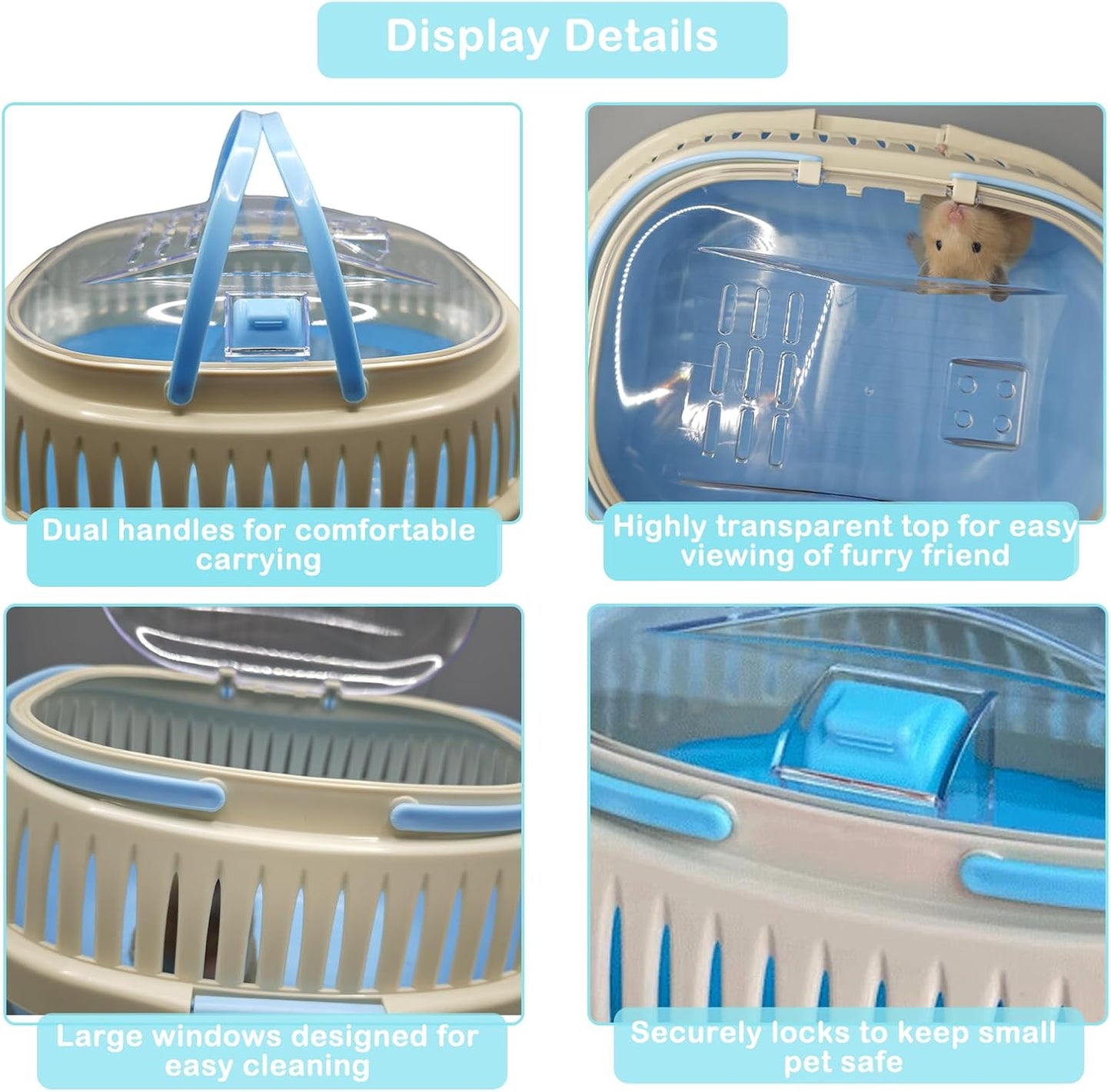 Hamster Carrier Guinea Pig Carrier 13 X 11 X 8 In Portable Hamster Travel Cage with Ventilation Holes Outdoor Small Animal Carrier for Rat Gerbils Rabbit Hedgehog Squirrel Mouse Sugar Glider