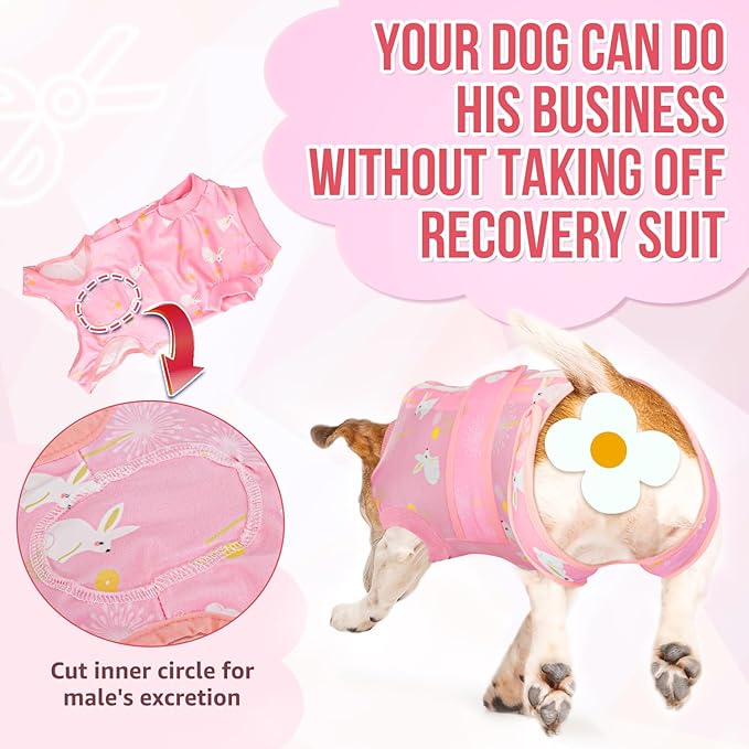 Lukovee Recovery Suit for Dogs, Zipper On Recovery Suit for Female Male Dog, Onesie Abdominal Wounds Cone E-Collar Alternative Prevent Licking Spay Recovery Suit (Medium, A-Pink)