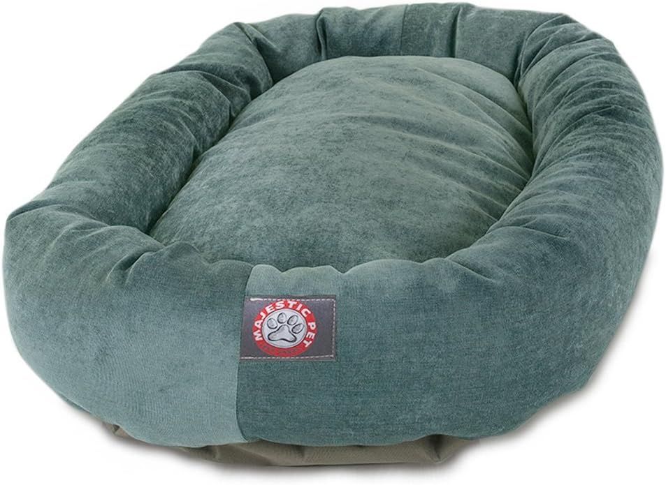 Majestic Pet 32 Inch Micro Velvet Calming Dog Bed Washable – Cozy Soft Round Dog Bed with Spine for Head Support - Fluffy Donut Dog Bed 32x23x7 (inch) – Round Pet Bed Medium – Azure