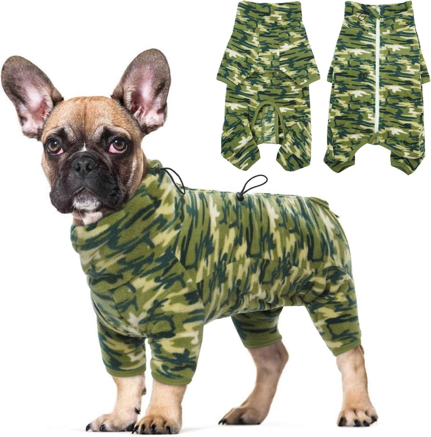ROZKITCH Camouflage Dog Winter Coat Soft Fleece Pullover Pajamas, Pet Windproof Warm Cold Weather Jacket Vest with Luminous Zipper, Jumpsuit Apparel Outfit Clothes for Small Medium Large Dog Camo M