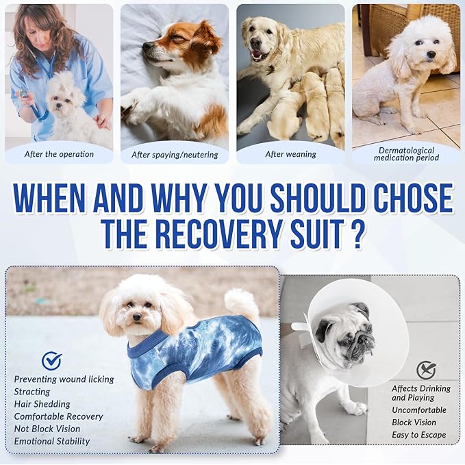 Lukovee Recovery Suit for Dogs, Onesie Surgery Recovery Suit for Female Male Dogs, Abdominal Wounds Cone E-Collar Alternative Prevent Licking Spay Recovery Suit (TBL,S)
