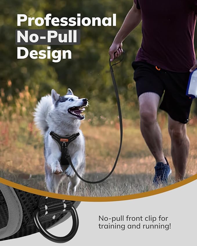 MIDOG No-Pull Dog Harness | Adjustable & Reflective Pet Harness Leash Set for Small Medium Large Dogs Walking, Training| No Choke, Front Clip, Soft Padded Vest with Easy Control Handle - Black, M