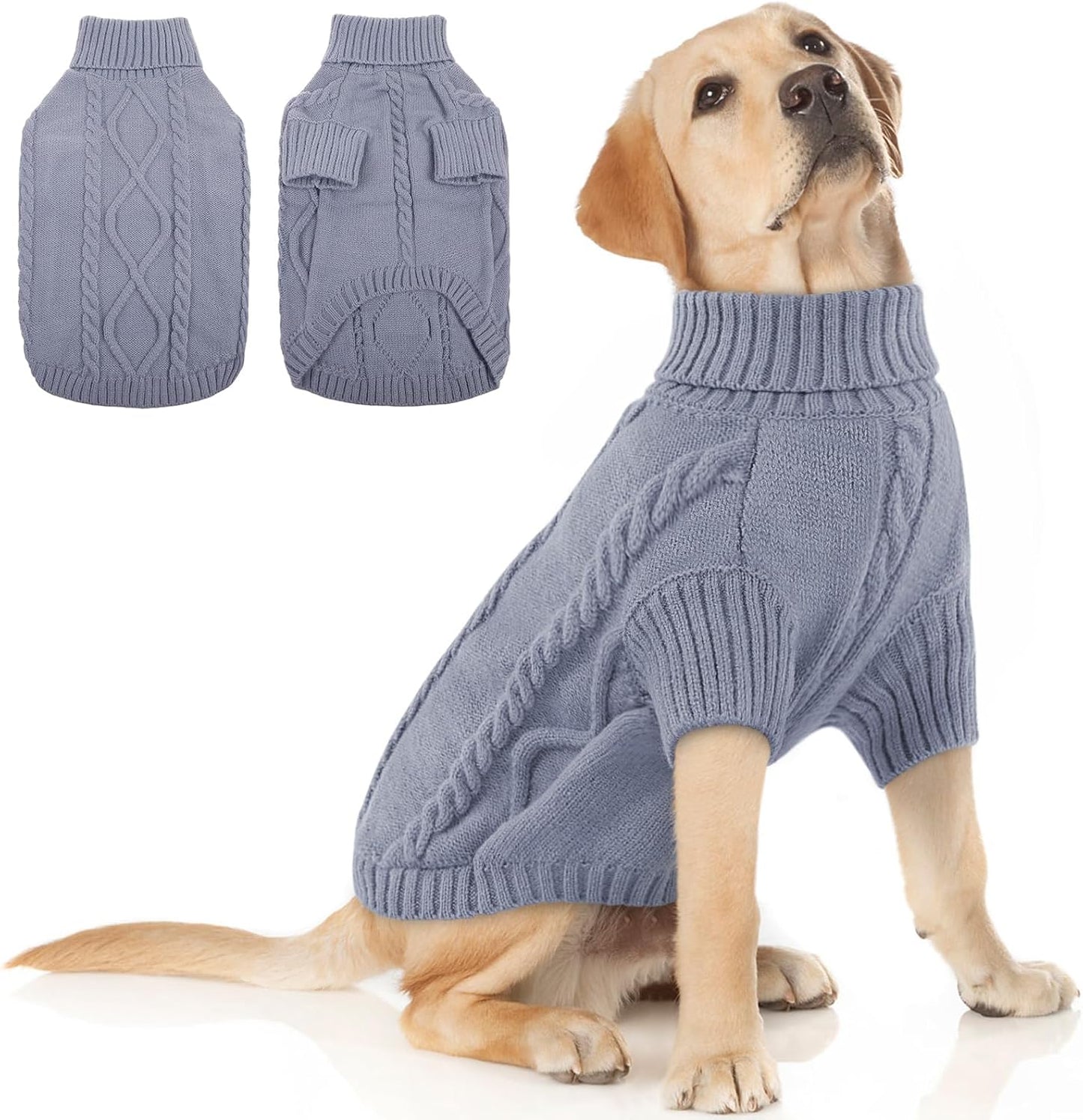 Queenmore Extra Large Warm Turtleneck Knitted Big Dog Sweaters for Male and Female Dogs (Grey,2XL)