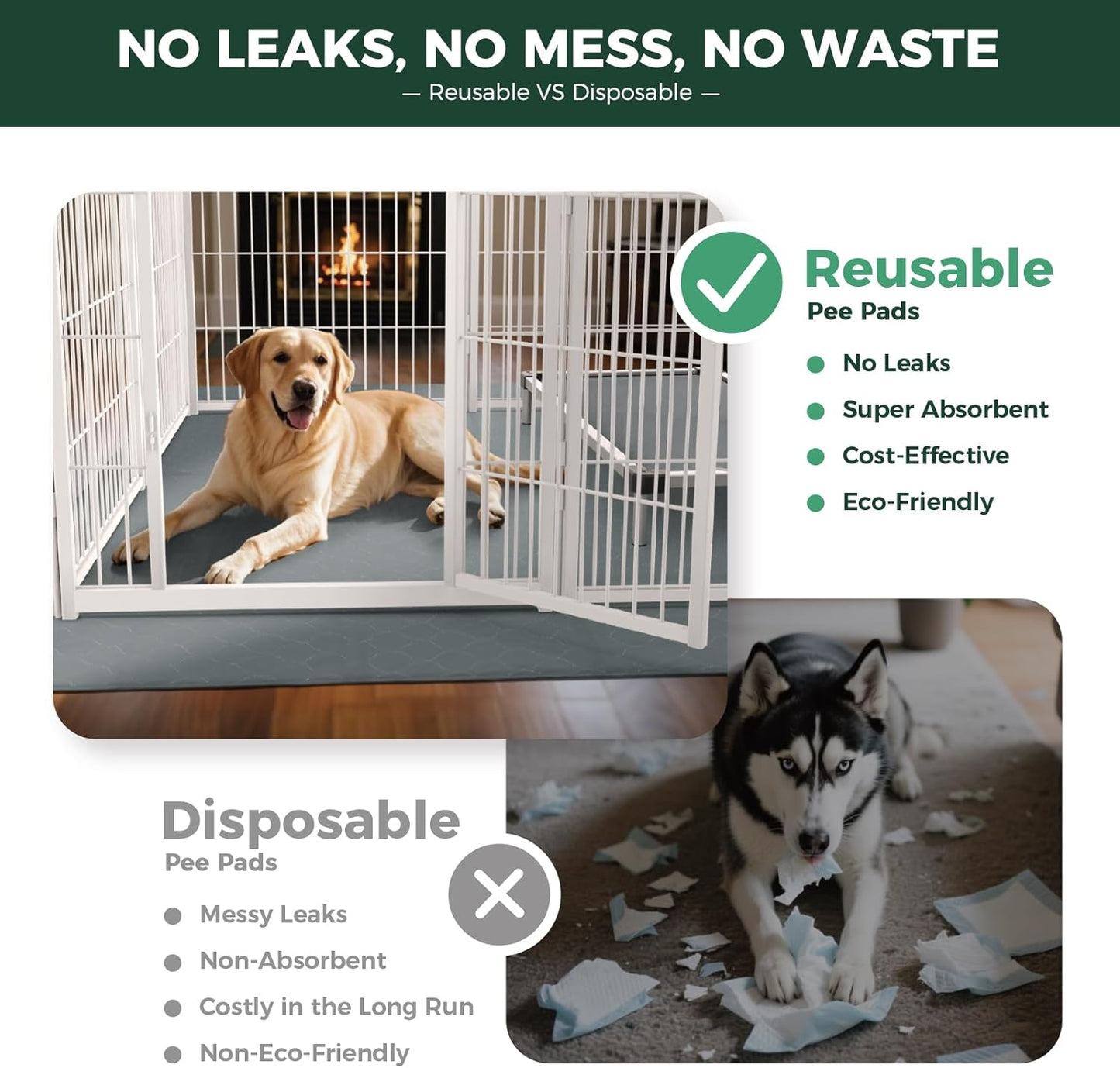 FXW Washable Pee Pads for Dogs, Puppy Pads with Super Absorbent, Specifically Designed for FXW Rollick/Homeplus 32inch 6 Panels Dog Playpen, 72" × 43" Rectangle, Gray, 1 Pack