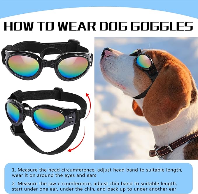 QUMY Dog Sunglasses Dog Goggles for Medium Large Breed Dogs, Wind Dust Fog Protection Eye Wear Pet Glasses with Adjustable Strap for Motorcycle Car Driving Bike Riding Hiking Swimming Over 15lbs White