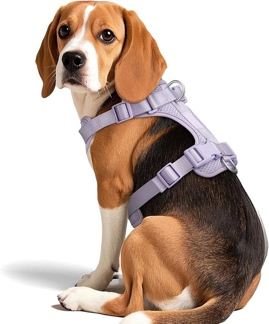 Wisedog Mesh Breathable Dog Harness: No Pull Harness with 3 Fast-Release Buckles Adjustable for Walking & Training for Small Medium Large Dogs (Lilac, M: Neck=17"-22"/Chest=15"-28")