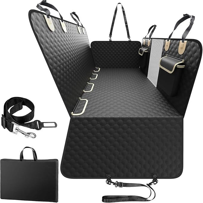 SHARLOVY Back Seat Extender for Dogs, Heavy Duty Dog Car Seat Cover for Back Seat and Aggressive Chewer, Large Hard Bottom Seat Cover for Dogs, Dog Hammock for Car, Travel Pet Bed for Car, SUV, Truck