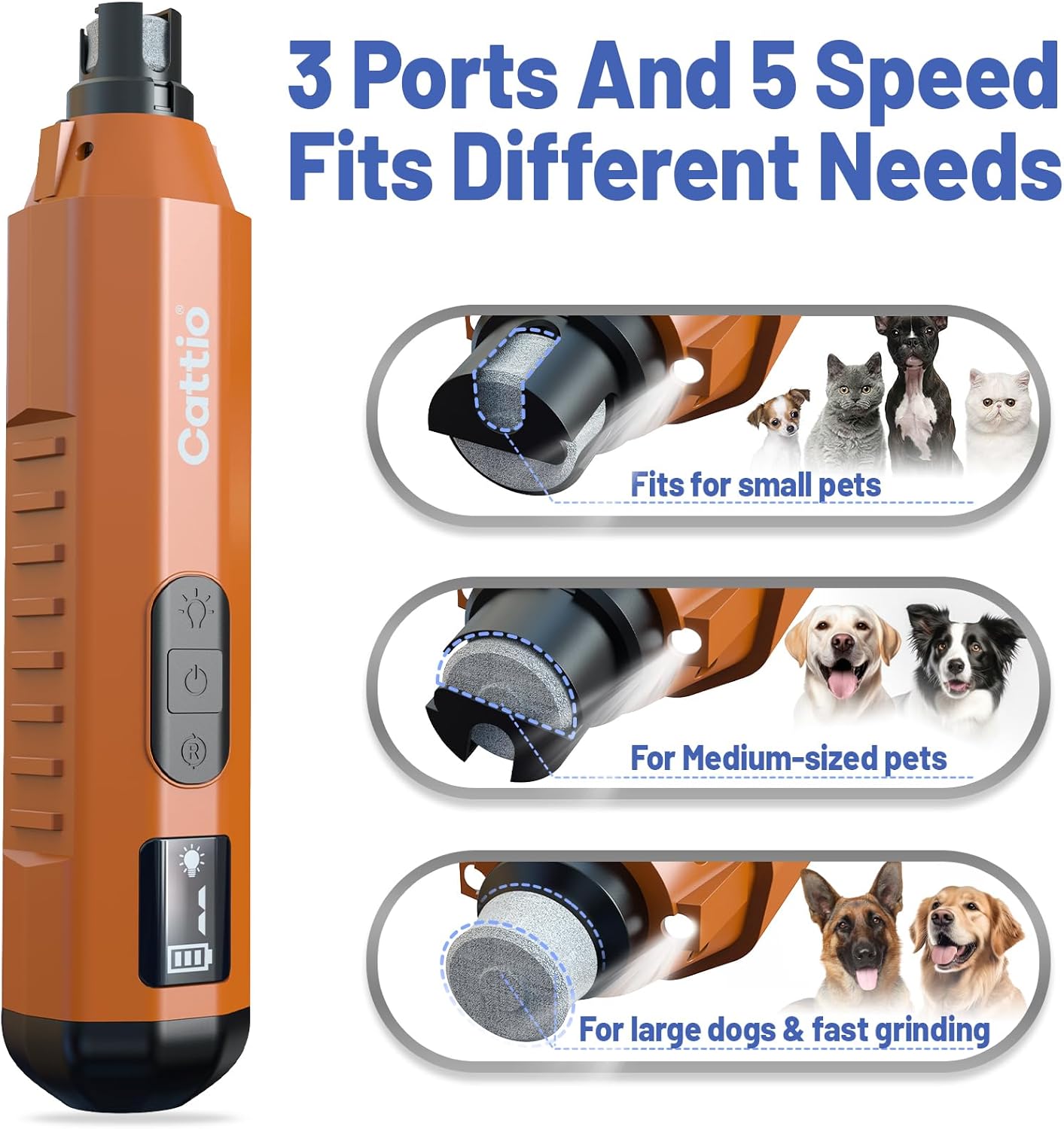 Dog Nail Grinder - Professional Electric Dog Nail Trimmer for Dogs & Cats Quiet Painless Grooming & Smoothing Dog Nail Clipper & File Included - Suitable for Small Medium Large Pets (Orange)