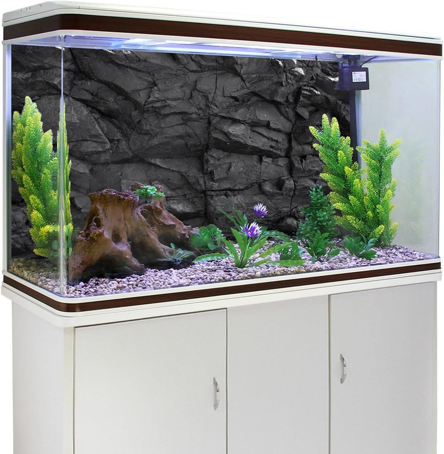 AWERT 30x18 inches Stone Aquarium Background Black Rock Fish Tank Background Rocky Terrarium Background Vinyl