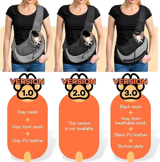 YUDODO Pet Sling Carrier for Small Dogs & Cats – Hands-Free Puppy Carrier with Safety Hook, Large Zipper Pocket, Soft Breathable Mesh, Adjustable Strap & Reflective Strip (Gray 1.0 S)