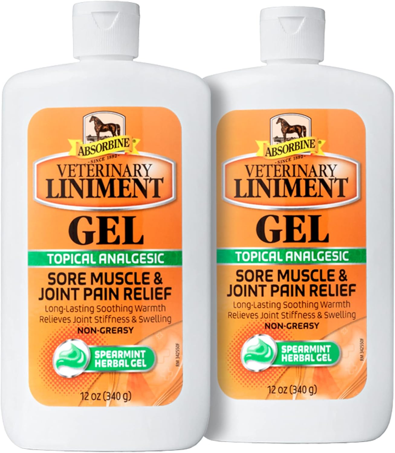 Absorbine Veterinary Liniment Gel, Topical Menthol Analgesic Rub for Sore Muscle, Joint & Arthritis Pain Relief, 12oz Bottle 2-Pack
