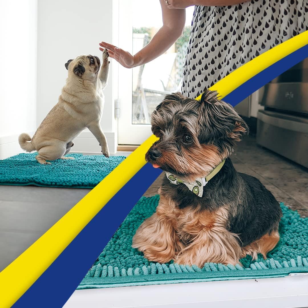 Muddy Mat® AS-SEEN-ON-TV Highly Absorbent Microfiber Door Mat and Pet Rug, Non Slip Thick Washable Area and Bath Mat Soft Chenille for Kitchen Bathroom Bedroom Indoor and Outdoor - Teal 24" x 120"