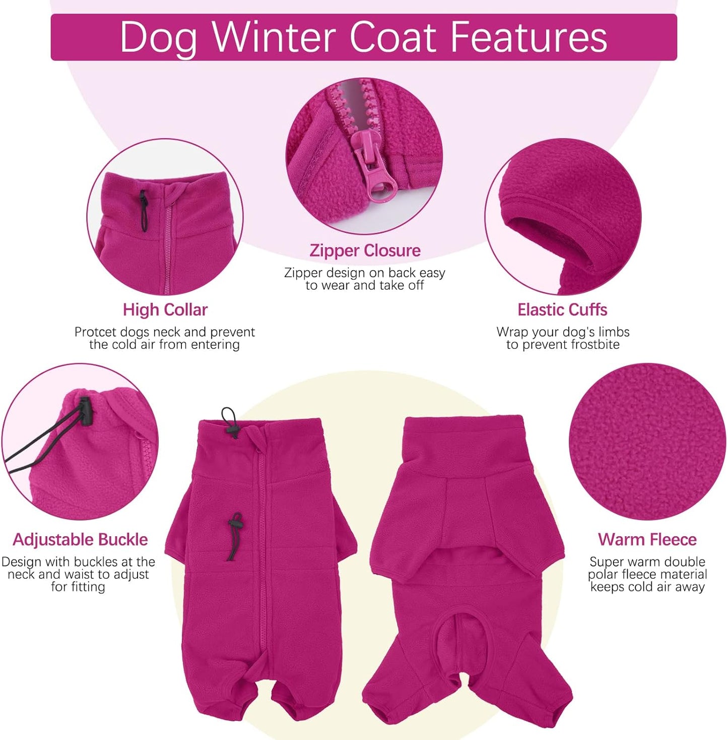 ROZKITCH Pajamas for Large Dogs, Pet Windproof Warm Cold Weather Jacket Vest Cozy Jumpsuit Apparel Outfit Clothes for Small Medium Large Dog Walking Hiking Sleep Pink L