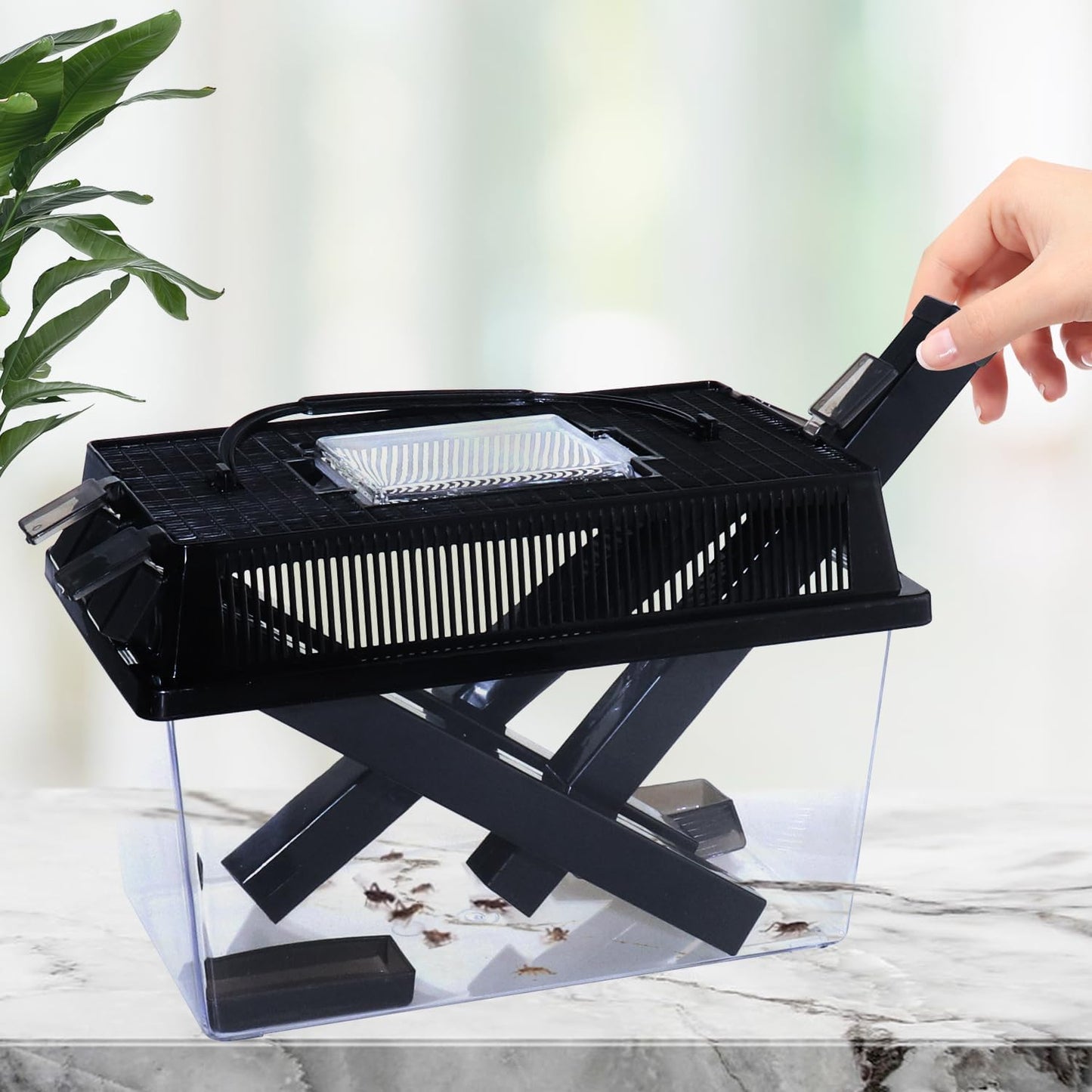 Reptile Cricket Keeper, Transparency Cricket Pen with Tubes, Insect Keeper with Water & Food Bowls for Bearded Dragon Gecko Lizards Chameleon Snake