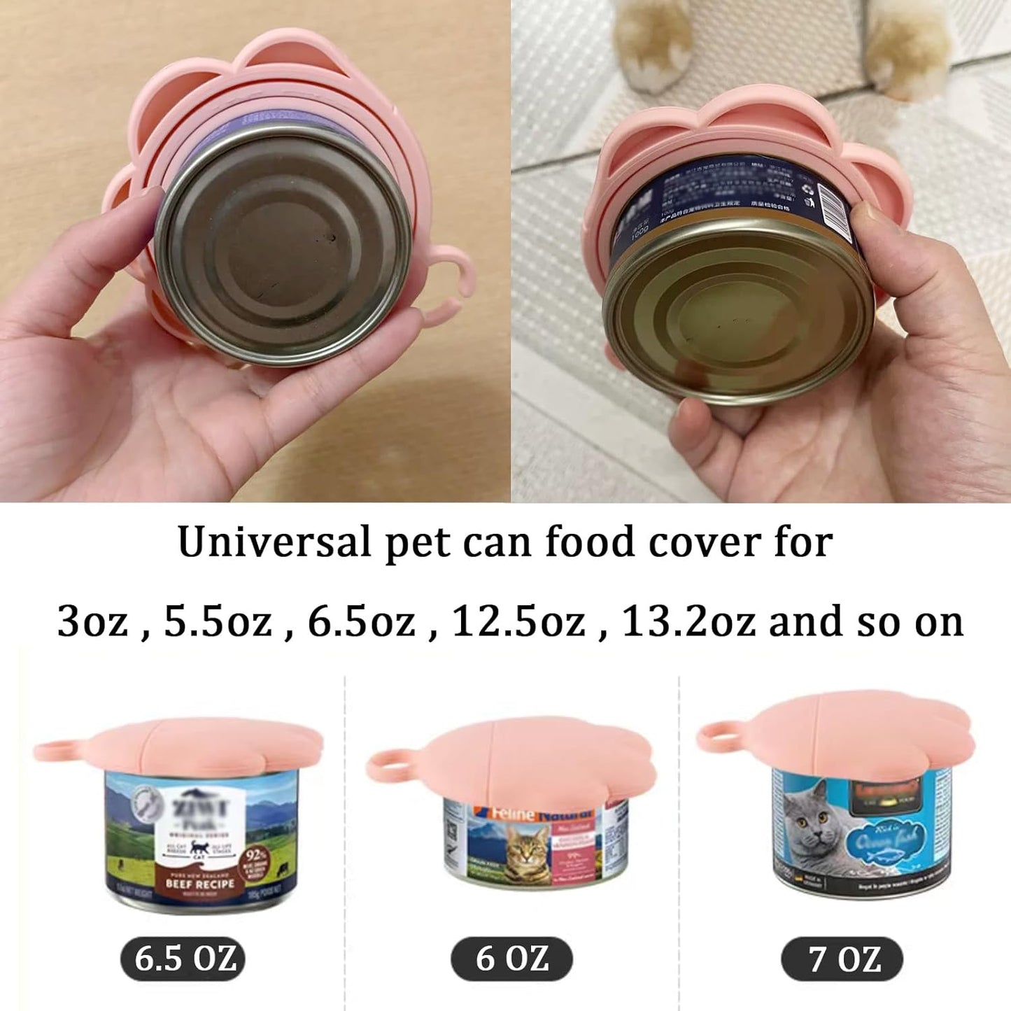 3 Pcs Cat Food Can Lids & One Can Opener | Cute Paw Shape Can Covers and Opener Spatula Cat Spoons for Wet Food | Universal BPA Free Silicone Can Food Spoon & Covers for Dog Cat Cans(Pink)