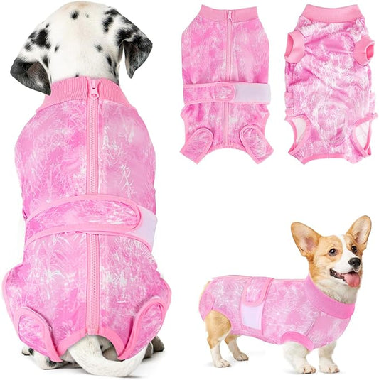 Lukovee Recovery Suit for Dogs, Zipper On Recovery Suit for Female Male Dog, Onesie Abdominal Wounds Cone E-Collar Alternative Prevent Licking Spay Recovery Suit (Small, Pink Tie-dye)