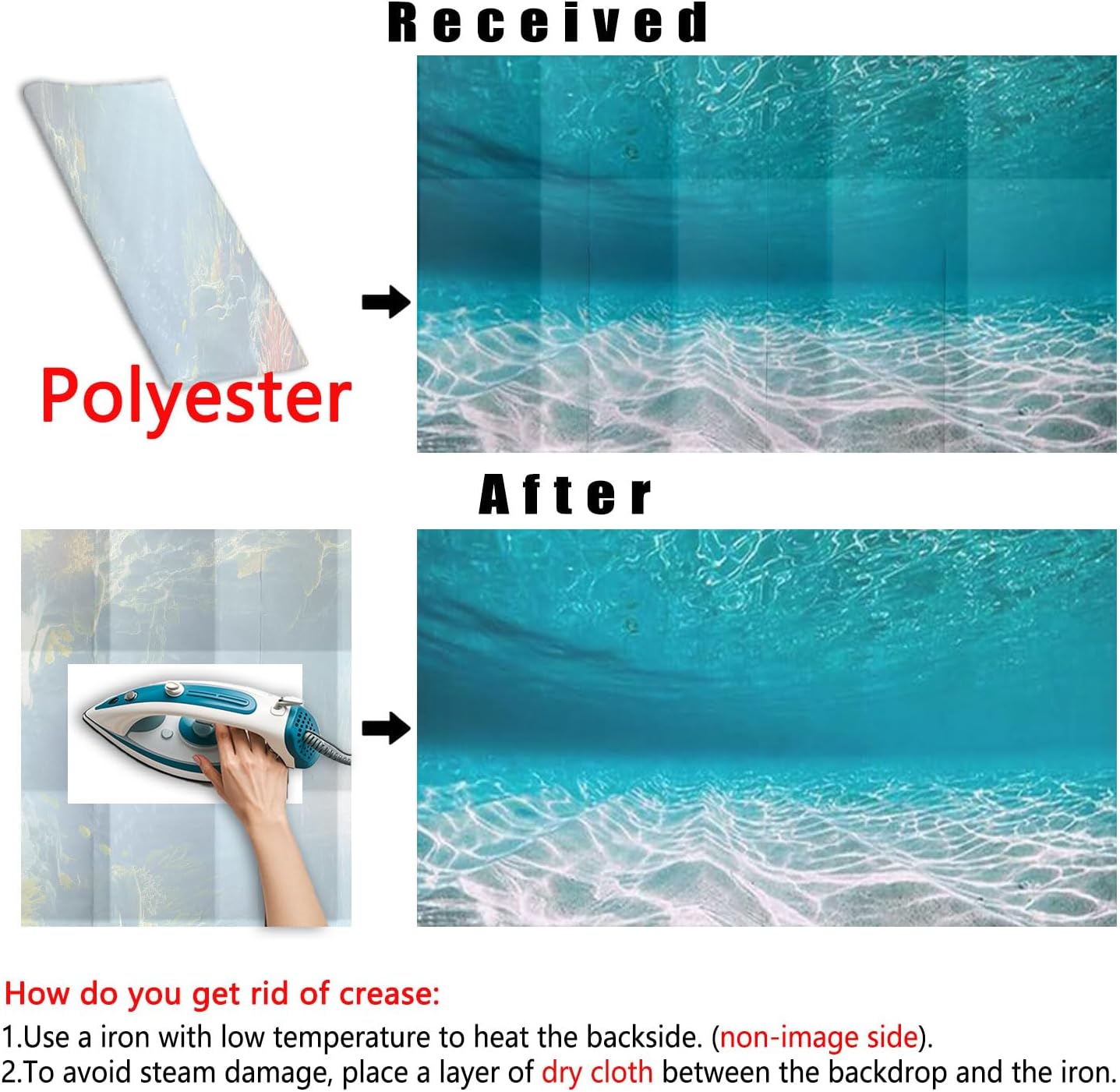 48X24IN Natural Undersea Aquarium Background, Undersea Beach Fish Tank Background, with 8 EVA Double-Sided Tape