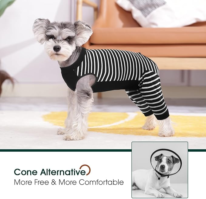Kuoser Dog Recovery Suit, Anti Licking Dogs Rear Leg Sleeve, Abdominal Dog Surgical Suit with Pants Cover Protect Wounds, Dogs Elbow Protector Soft Pet Surgery Onesie Cone Alternative, Black L