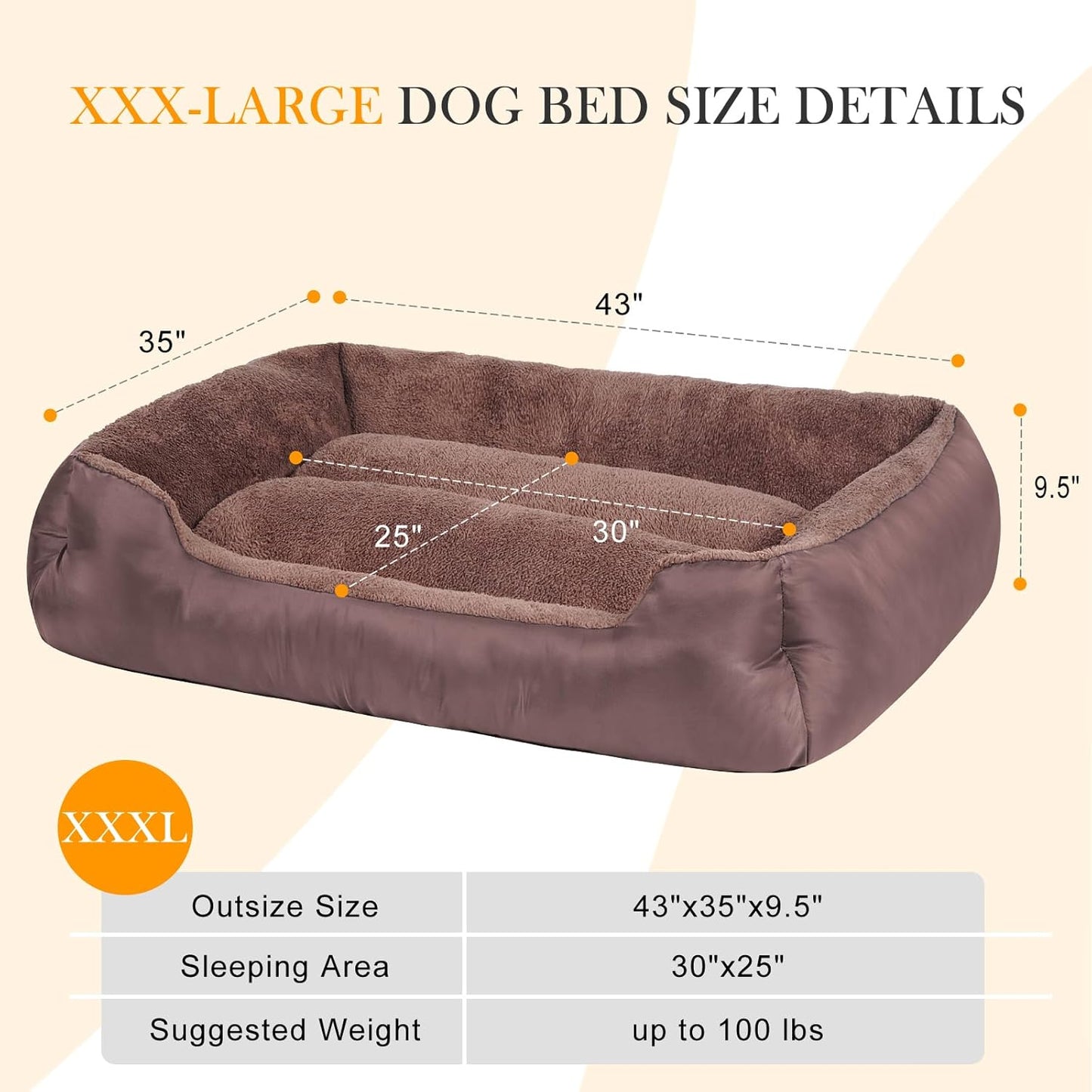 Dog Beds for Large Dogs, Breathable Dog Bed with Durable Fabric, Rectangle Washable Pet Bed, Warming Pet Bolster Couch