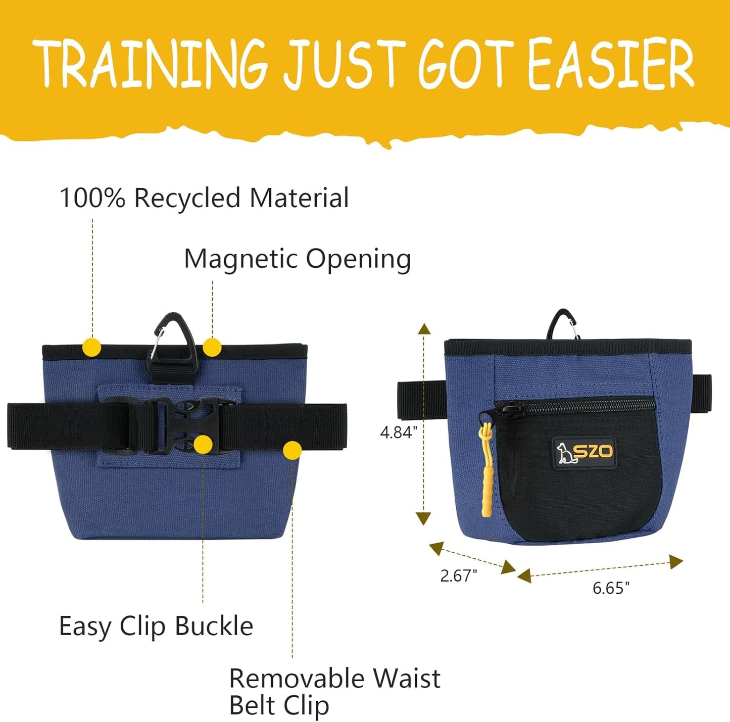 SZO Dog Treat Pouch with Pet Training Clicker, Dog Training Treat Pouch with Waist Belt Clip, Magnetic Closure, Hands-Free Training - Black&Purple