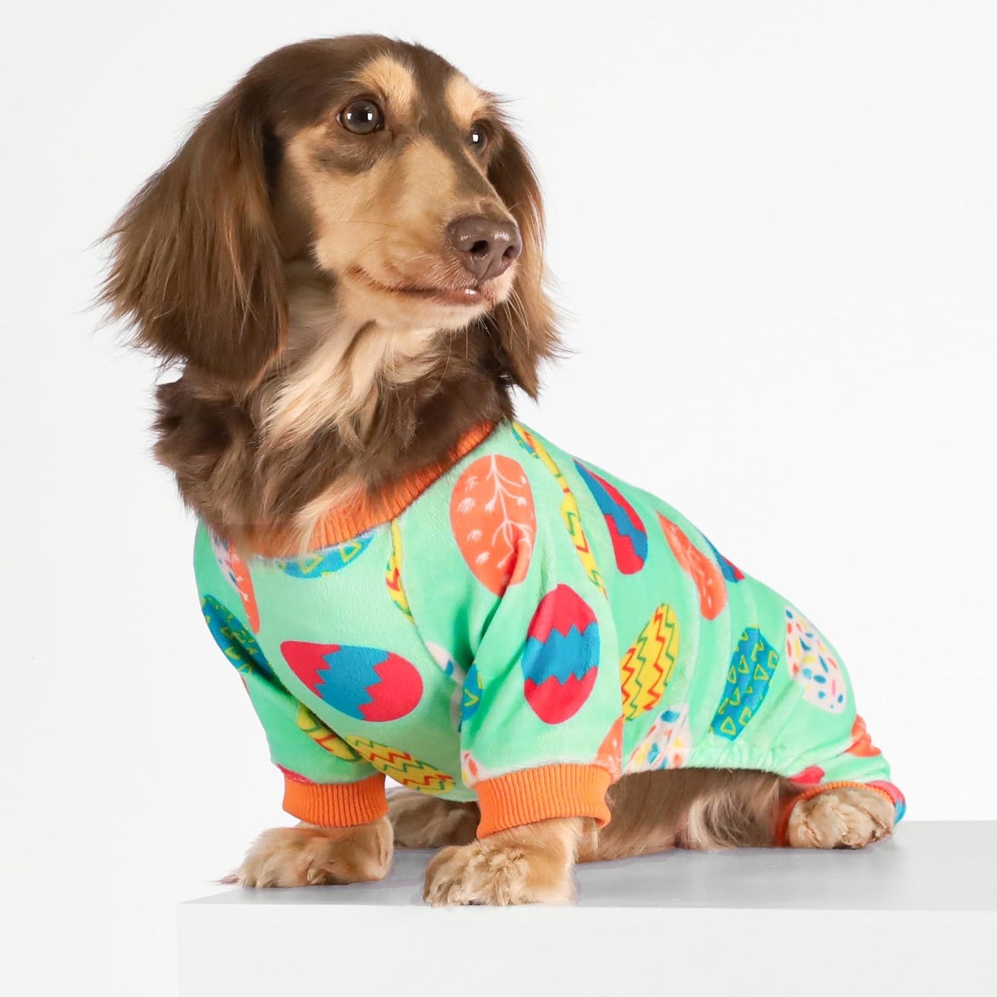 Fitwarm Easter Egg Dog Pajamas, Holiday Dog Clothes for Small Dogs Girl Boy, Pet Easter Outfit, Puppy Cat Onesie, Lightweight Velvet, Light Green, Orange, XXL