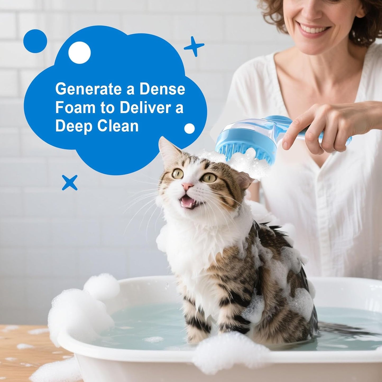 Dog Bath Brush, Silicone Pet Bath Brush with Soap Dispenser,Deep Cleansing & Gentle Massage for Dogs & Cats, Suitable for Long & Short Hair, Easy Grip, Bathing & Grooming(Blue)