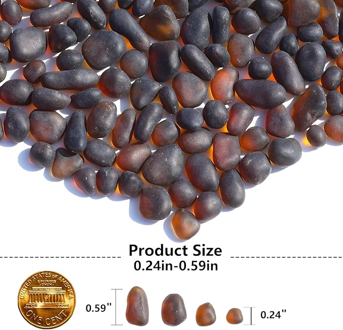Sea Glass Stones - 2.9LB/46.4oz Brown Frosted Glass Pebbles Gemstones - Perfect for Aquarium Rocks, Fish Tank Gravel, Vase Fillers, Seaglass DIY Crafts, and Home Decor