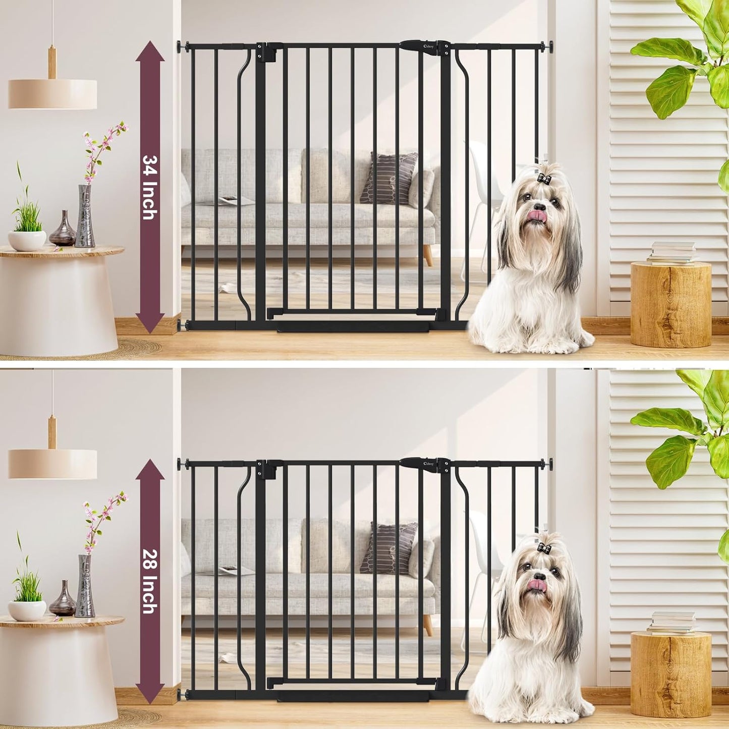 34" Extra Tall Baby Gate for Stairs, Auto Close Stroller Friendly Dog Gate Indoor for Doorways, Pressure Mounted 29"-40" W Baby Gate, Easy Walk Through Gate for Children & Pets, Black