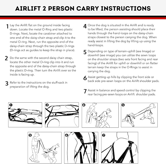 Fido Pro Airlift Emergency Dog Rescue Sling - XL 2 Person Carry System for Extra Large Dogs - Adjustable Shoulder Padding - Lightweight, Packable Dog Sling for Hiking, Skiing - Fits Dogs 70-160 lbs