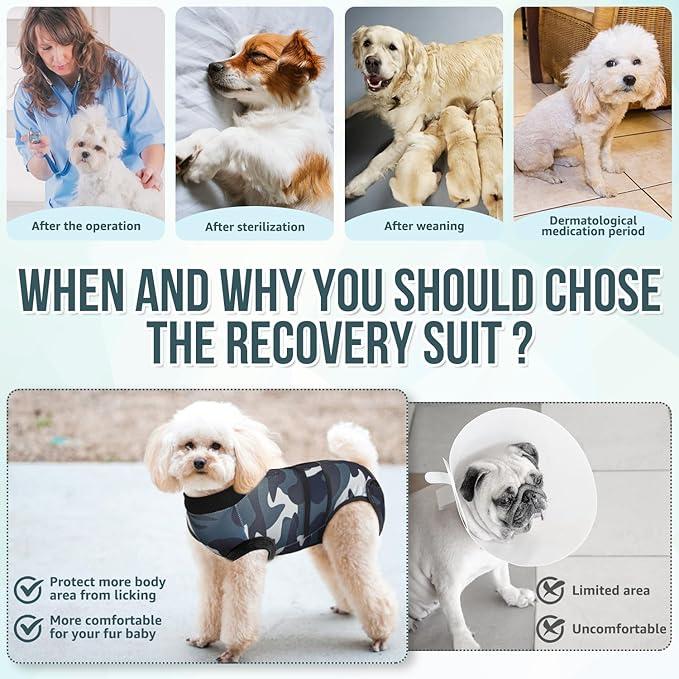 Lukovee Recovery Suit for Dogs, Zipper On Recovery Suit for Female Male Dog, Onesie Abdominal Wounds Cone E-Collar Alternative Prevent Licking Spay Recovery Suit (Medium, Camouflage)