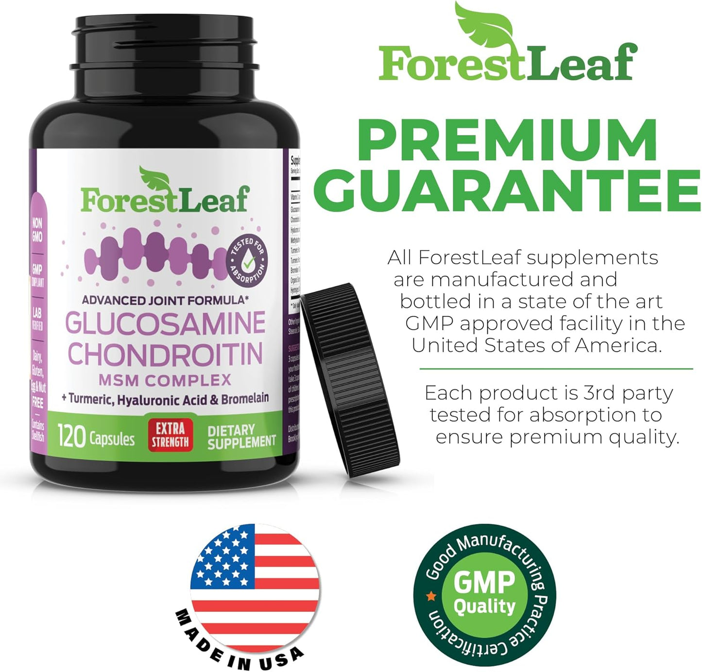 Glucosamine Chondroitin MSM Complex Supplement - Triple Strength 1200mg Joint Support Supplement for Women & Men with Turmeric, Hyaluronic Acid and Bromelain for Muscle Flexibility - 120 Caps