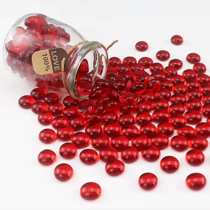 0.96LB Glass Beads Vase Filler Aquarium Gravel Decor Flat Glass Marbles Gems Pebbles Fish Tank Rocks Home Decorative Art Craft - Red